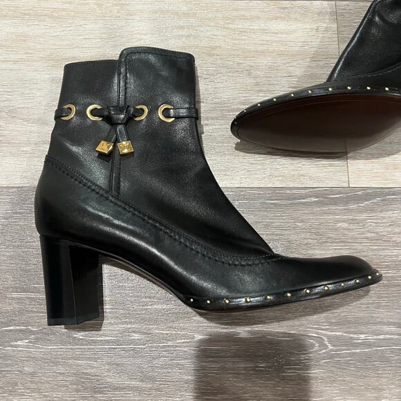 Louis Vuitton Round Toe Black Leather Heeled Boot Size EU 37 - Picture 3 of 9